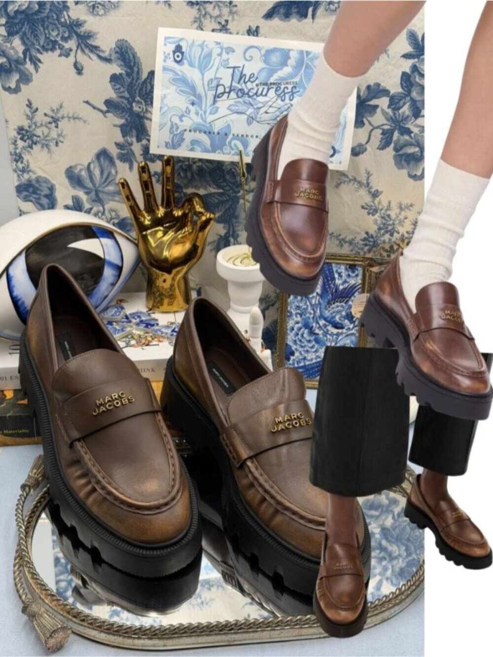 🆕 MARC JACOBS 🧿 NWOB The Distressed Leather Frankie Loafer, Brown - Sz 40 / 10